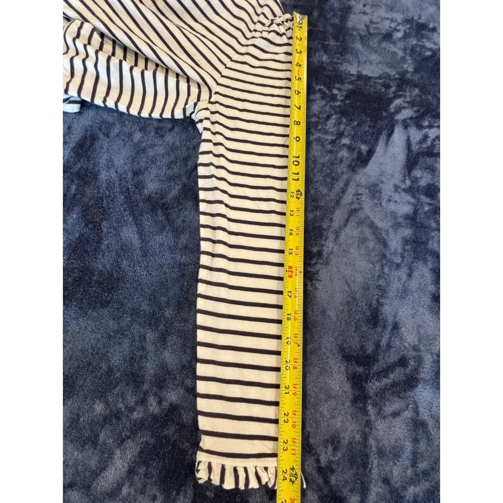 Boden Striped Ruffle Neck Long Sleeve Top Navy White US 10 Puff Shoulder